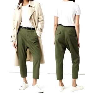 Nili Lotan 6 Slouchy Paris Pants $345 Cotton Drop Crotch Cropped Camo Army Green